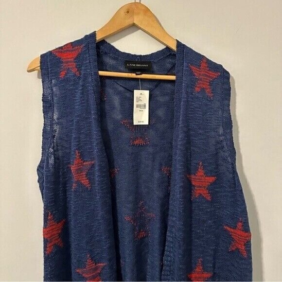 Lane Bryant Womens Sweater 14/16 sleeveless Open Front Star Embroidered Blue - Picture 9 of 10
